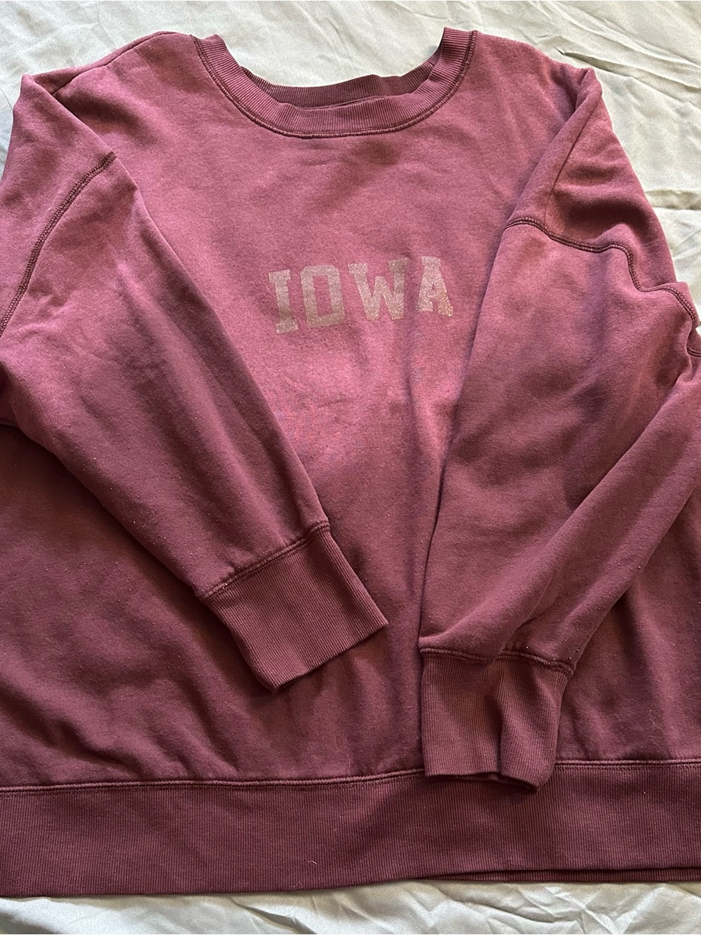 Maurices Maroon Crewneck Sweatshirt with 'IOWA' Chest Print